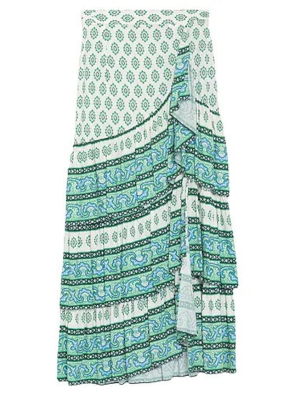 Sandro Green & White Printed Ruffle Wrap Skirt - Picture 2 of 16